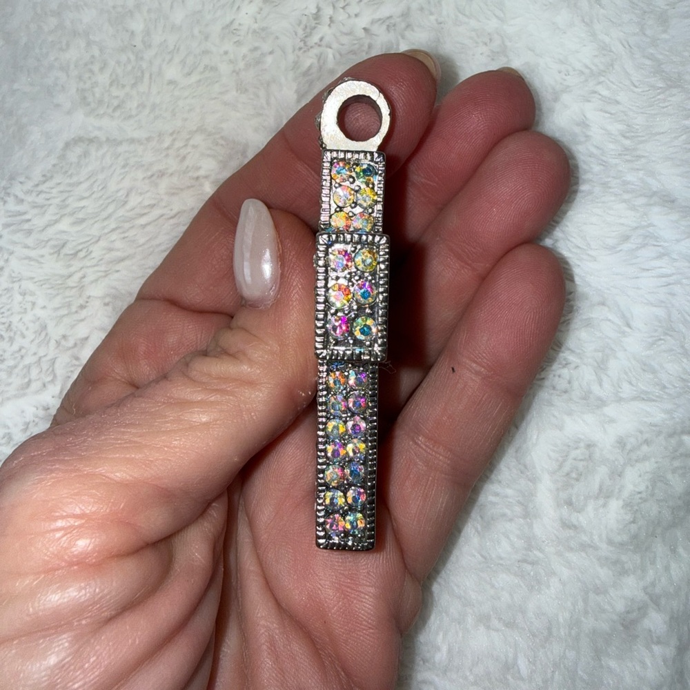 Source Unknown Silver Crystal Cross Necklace - Se… - image 4